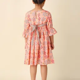 Fabindia Kids Peach Printed Dress image 2