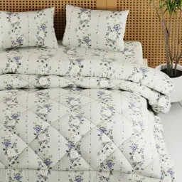 KOPA California Green Microfibre Floral 150 TC Double Flat Bedsheet & Comforter with 2 Pillow Covers image 2