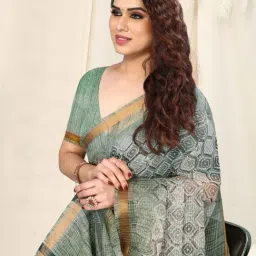 MIRCHI FASHION Dusty Green Woven Saree With Unstitched Blouse Piece image 5