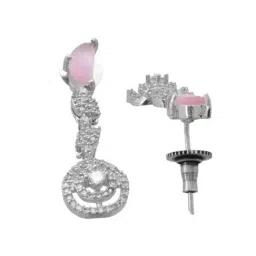VOJ Silver Plated Pink And AD Stone Studded Drop Earrings image 5