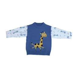Baby Moo Kids Blue & White Printed Full Sleeves Sweater image 1