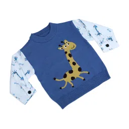 Baby Moo Kids Blue & White Printed Full Sleeves Sweater image 4