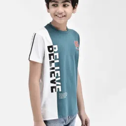 Crimsoune Club Kids Blue & White Cotton Color Block T-Shirt image 4