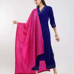 Pink Fort Blue Plain Kurta and Palazzo Set With Dupatta-image-47