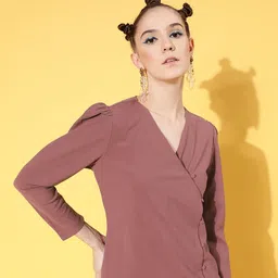 SASSAFRAS Dusty Rose Pink Solid Wrap Top image 3