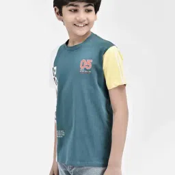 Crimsoune Club Kids Blue & White Cotton Color Block T-Shirt image 3