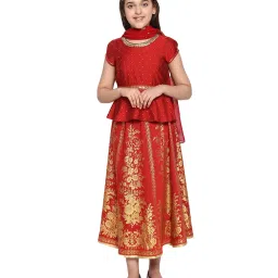 Aurelia Kids Red Embellished Top, Skirt with Dupatta image 1