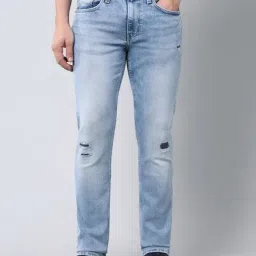 U.S. Polo Assn. Denim Co. Sky Blue Cotton Slim Fit Distressed Jeans-image-18