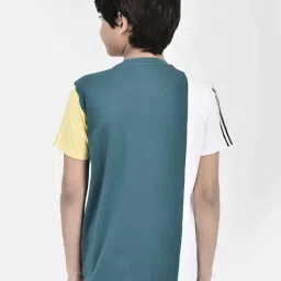 Crimsoune Club Kids Blue & White Cotton Color Block T-Shirt image 2