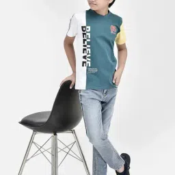 Crimsoune Club Kids Blue & White Cotton Color Block T-Shirt image 5