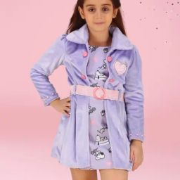 Cutecumber Girls Purple Polyester Solid Mini Dress with Blazer-picture-12