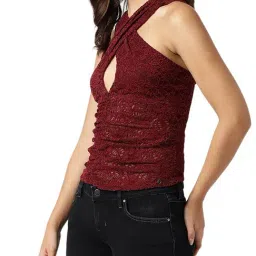 Guess Maroon Self Sleeveless Tops image 3