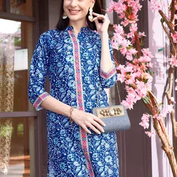Anouk Floral Printed Band Collar Straight Kurta image 5