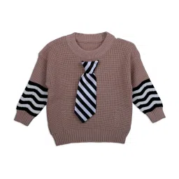 Baby Moo Kids Brown Cotton Textured Pattern Full Sleeves Sweater image 3
