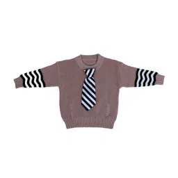 Baby Moo Kids Brown Cotton Textured Pattern Full Sleeves Sweater image 1