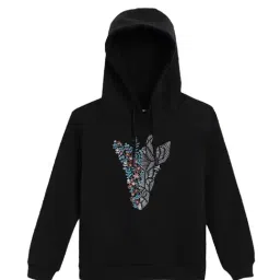 Blue Giraffe Kids Black Printed  Hoodie-image-52