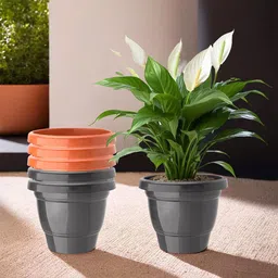 Kuber Industries 6Pc Black & Orange Colored Light Weight Planters image 1