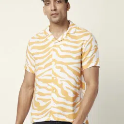 People by Pantaloons Orange Slim Fit Printed Shirt-image-1