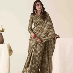 Blissta Ethnic Motif Block Print Woven Design Zari Silk Saree With Unstitched Blouse Piece-picture-33