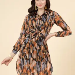 Melon by PlusS Rust & Black Printed Shirt Dress-image-9
