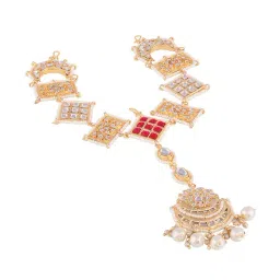 Saraf RS Jewellery Gold AD Studded Pearl Beaded Bridal Matha Patti with Maang Tikka image 3