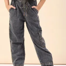 StyloBug Girls Black Cotton Cargo Pants-image-11