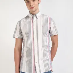 Tommy Hilfiger White Cotton Regular Fit Striped Shirt-picture-38