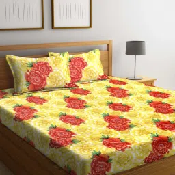 Romee Red & Yellow Cotton 144 TC Bed Sheet Set image 1