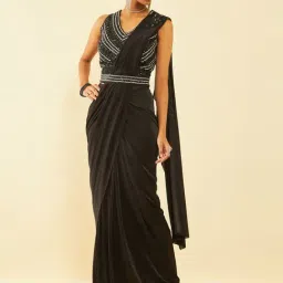 Soch Women Spandex Black Embroidered Ready to Wear Saree With Blouse & Belt-picture-13