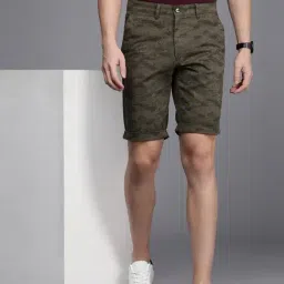 Allen Solly Light Green Cotton Slim Fit Printed Shorts-image-82
