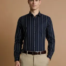 allen solly Men Navy Slim Fit Stripe Full Sleeves Formal Shirts-picture-11