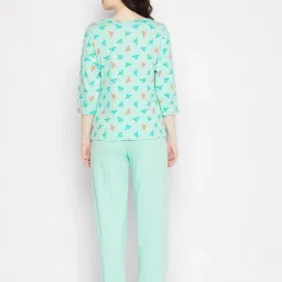 Clovia Sky Blue Cotton Printed Top With Pyjamas image 2