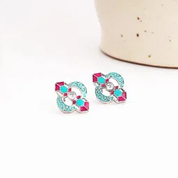 GIVA 92.5 Oxidized Silver Quatrefoil Stud Earrings-image-89