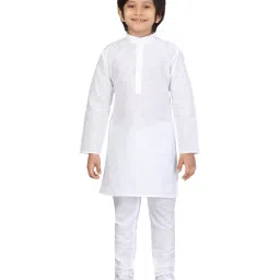 Little Mafia By Aarika Kids White Cotton Kurta & Pyjamas image 1