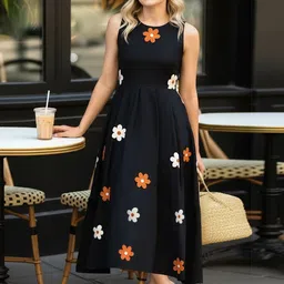ROOM 19 Floral Print Applique Fit & Flare Midi Dress image 3