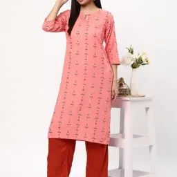 R&B Coral Rayon Printed Straight Kurta image 4