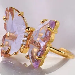 Vembley Women Gold Plated Purple Crystal Butterfly Ring image 4