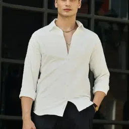 Campus Sutra White Poly Spandex Regular Fit Self Design Shirt-image-71