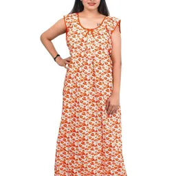 Magnen Women Floral Printed Round Neck Pure Cotton Maxi Nightdress-picture-11
