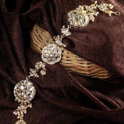 Saraf RS Jewellery Gold Detailed Uncut Kundan with Pearl Beadded Floral Ethnic Matha Patti-picture-27