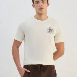 Gant Men Off White Solid Pure Cotton Round Neck T Shirt-picture-11