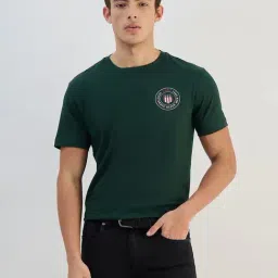 Gant Men Green Solid Pure Cotton Round Neck T Shirt-picture-10