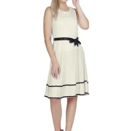 PATRORNA Off White Regular Fit Peplum A Line Dress-image-19