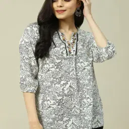 Rangriti White & Black Printed Top-picture-17
