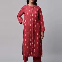 linen club woman Linen Club Maroon Printed Long Kurta-picture-20