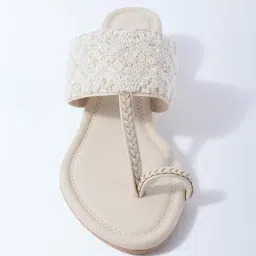 LUNA BLU by Westside Ivory Pearlescent Kolhapuri Wedge Sandals image 3