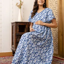 Nayo Floral Print Maternity Maxi Dress-image-44