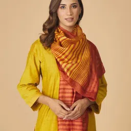 FabBasics by Fabindia Yellow Silk Striped Stole-image-10