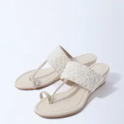 LUNA BLU by Westside Ivory Pearlescent Kolhapuri Wedge Sandals image 2