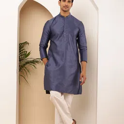 MULTI SHADES Men Thread Work Pastels Kurta image 3